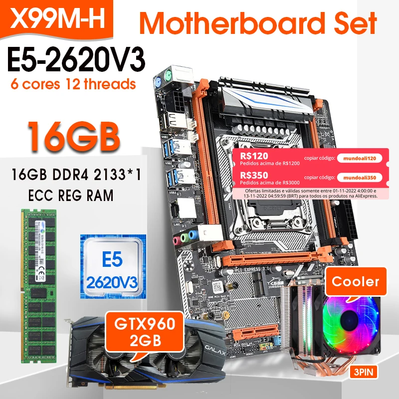 Cena JINGSHA X99 M-H LGA 2011-3 Zestaw Płyt Głównych E5 2620 V3 CPU I 16GB DDR4 2133MHZ ECC REG RAM GTX960 2GB Chłodnica Kart Graficznych KTI