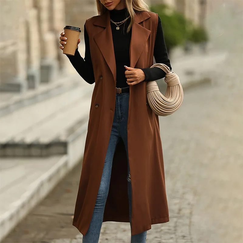 

Autumn and Winter 2022 New Fashion Collar Sleeveless Solid trench coat coat