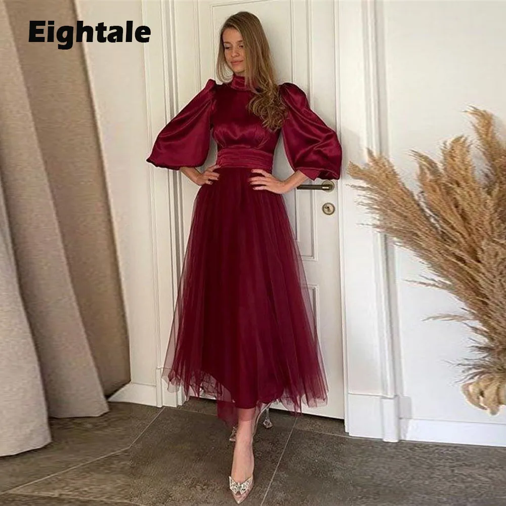 

Темно-красное платье для выпускного вечеринки с высоким воротом