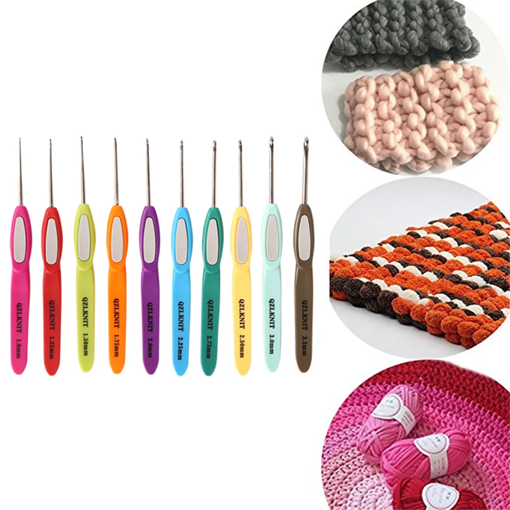 

10pcs Plastic Handle Aluminum Crochet Hooks Yarn Knitting Needle Stitch Set for Sweater Weave Sewing Needle Tools