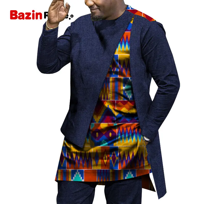 

Рубашка в африканском стиле для мужчин, Модные свадебные платья с длинным рукавом, базин, принт, вощеная Хлопковая мужская блузка WYN1236