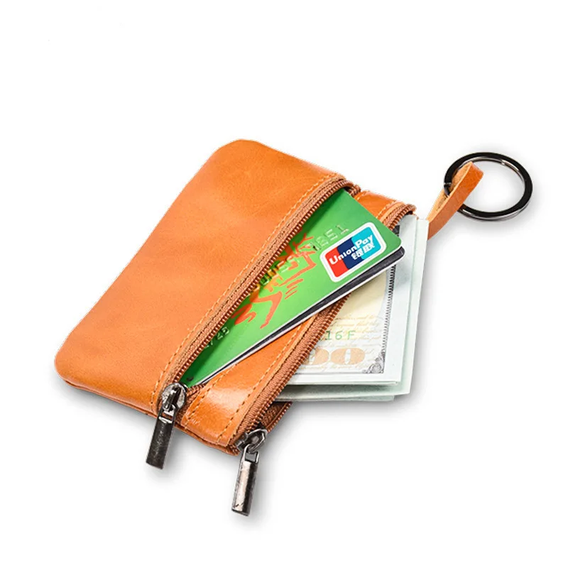 

Genuine leather mini multi-purpose coin small card holder vintage European and American zipper key coin short clutch