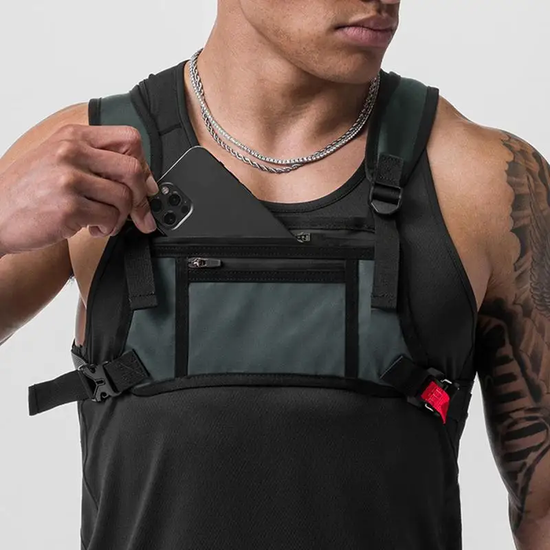 kamizelka dla mężczyzn saszetka do biegania na klatkę piersiową przenośna przednia torba wodoodporna klatce piersiowej z kieszenią i dodatkowym