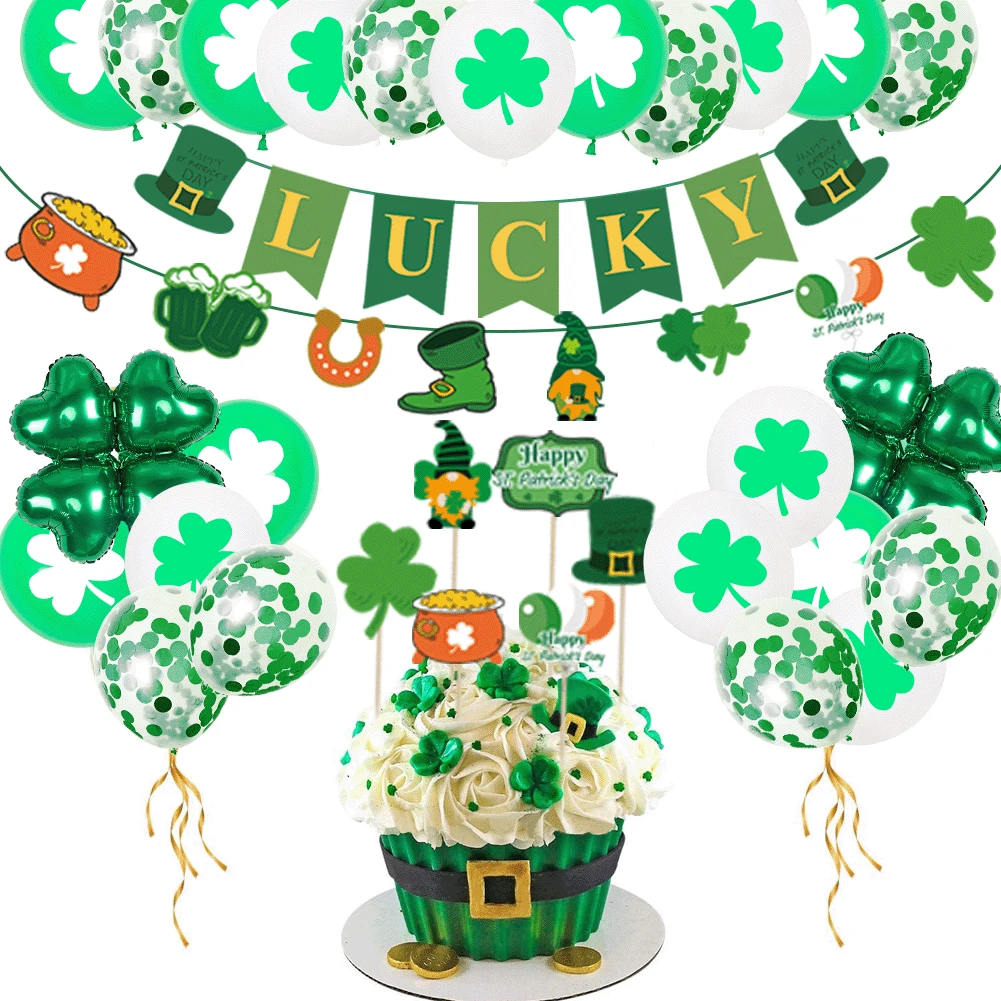 

St. Patrick's Day Balloon Party Decor Arrangement Supplies Irish Festive Shamrock Banner Saint Paddy's Day Theme Balloon Set