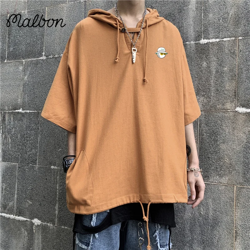 Cotton Men's Wear Golf Shirts Malbon Short-Sleeved Tooling Street Summer Solid Color Collar Casual Daily Style Loose