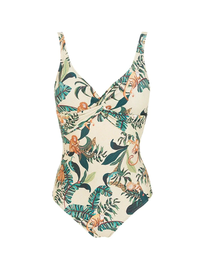 

Plant Monkey King Print One Piece Swimsuit And Cover Up