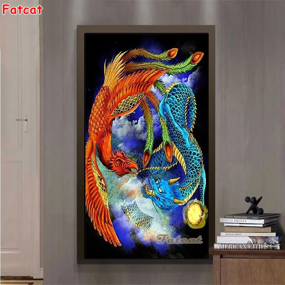 

Алмазная роспись дракона и Феникс, алмазная вышивка крестиком с животными, домашний декор PP4315