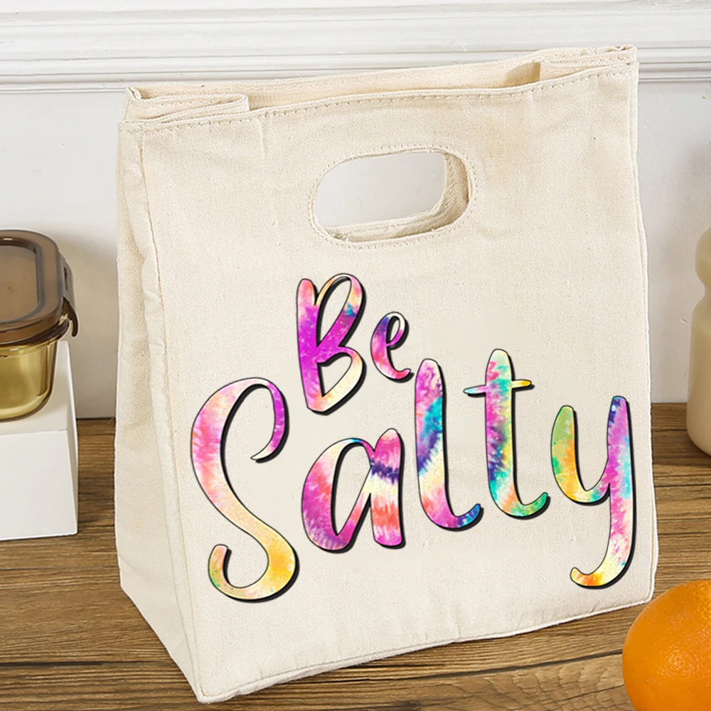 

Hello Summer Watercolor Be Salty Printing Lunch Bag Canvas Cooler Bags Thermal Food Picnic Storage Women Tote with Lunch Bag