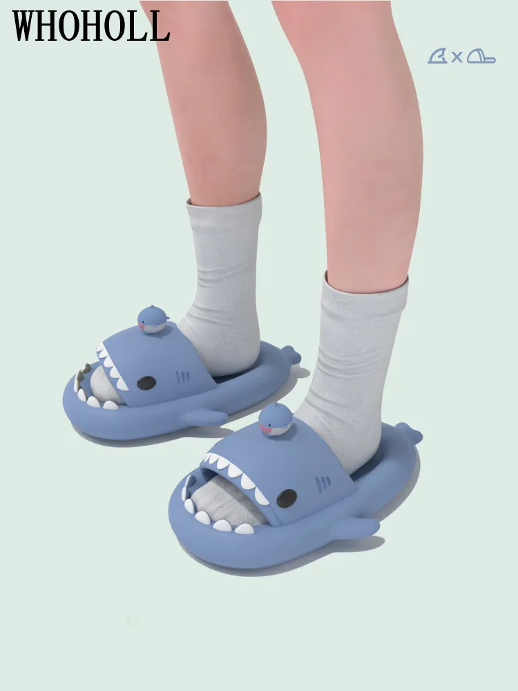 Funny Shark Slippers Indoor Home Female Man 2022 Summer Antiskid Couples 4cm Thick Sole Soft Slippers Home Bath Flip Flops