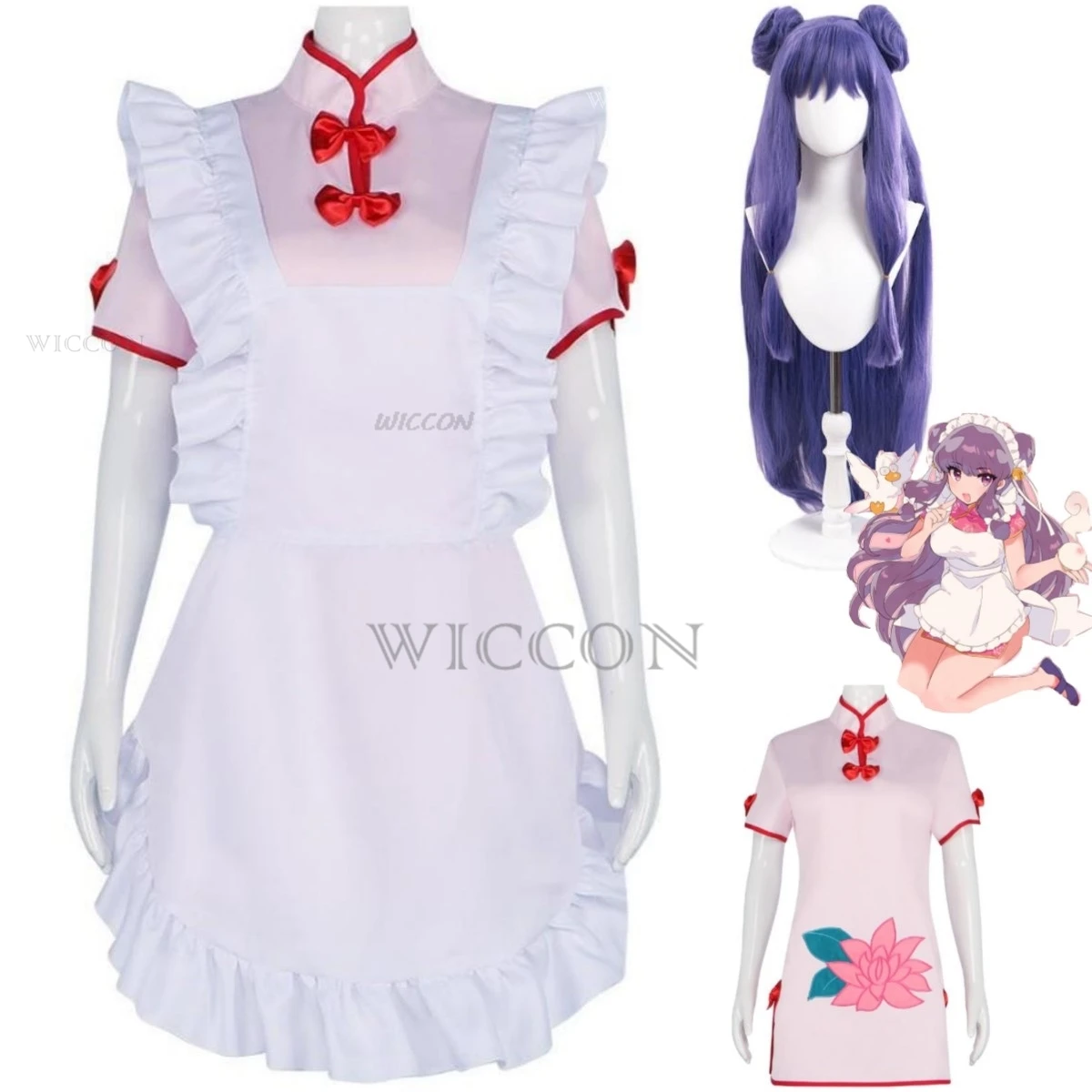 Shampoo Anime Ranma ½ Cosplay Costume Wig Chinese Style Chi-Pao Maid Dress Woman Sexy Kawaii Party Suit