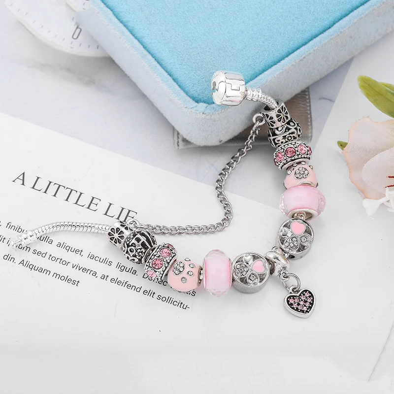 Seialoy модные браслеты с розовым кристаллом в форме сердца для женщин и мужчин