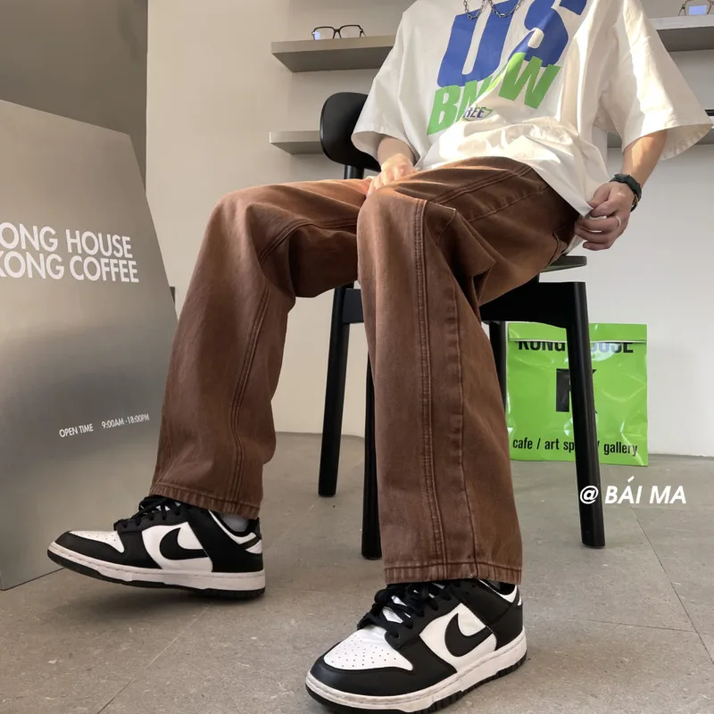 5 Colors Baggy Jeans Men Fashion Casual Wide-leg Jeans Men Streetwear Loose Hip-hop Straight Denim Pants Mens Trousers