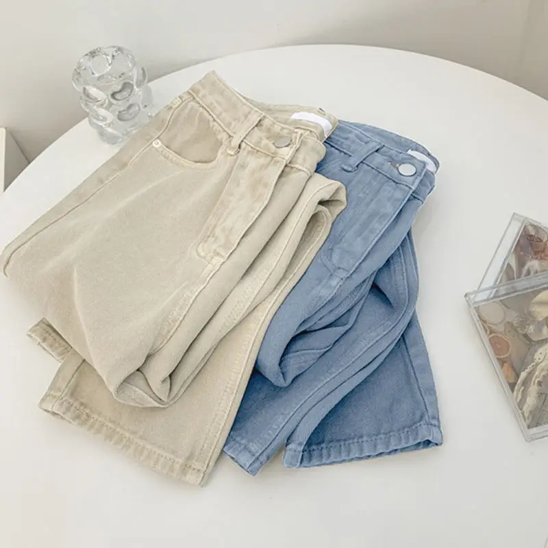 Джинсы женские в стиле ретро однотонные шикарные свободные брюки из денима с