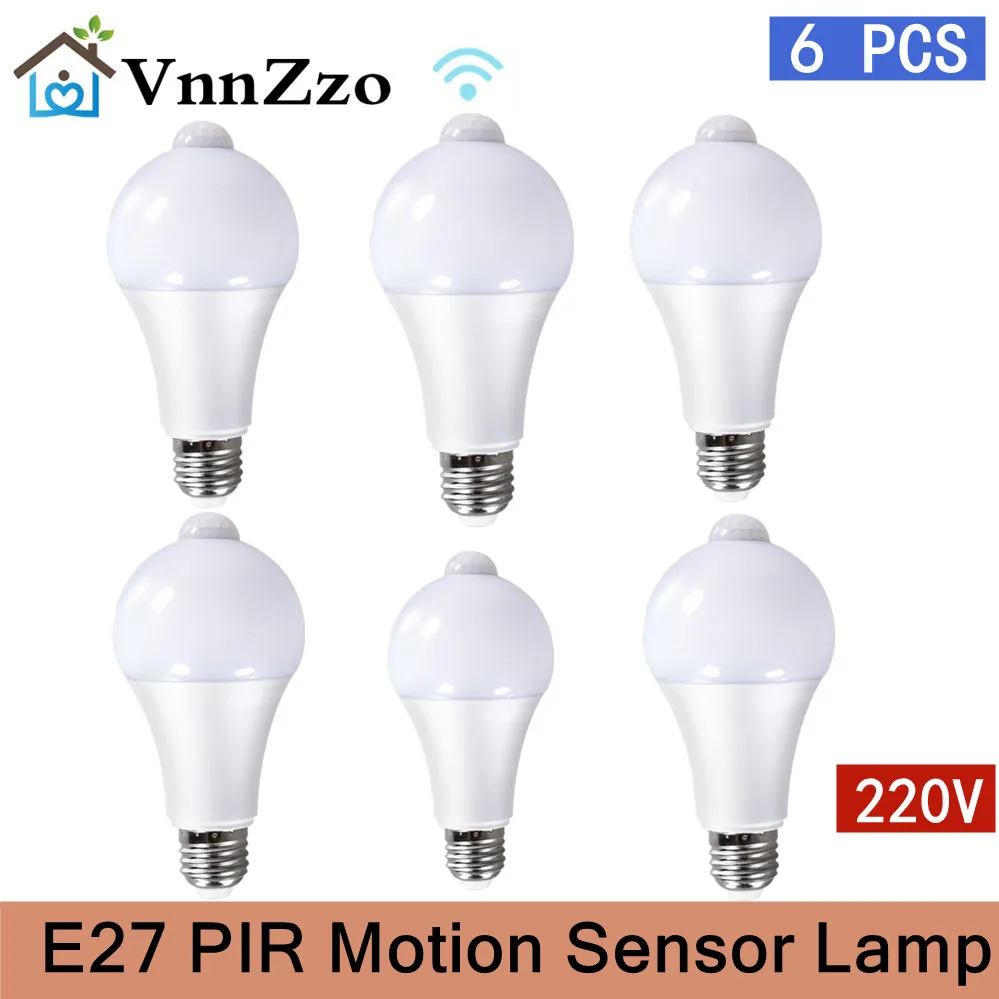 LED-лампа 9 Вт 12 Вт 15 Вт 18 Вт, 6 шт./лот, с датчиком движения, 220 В, С инфракрасным излучением
