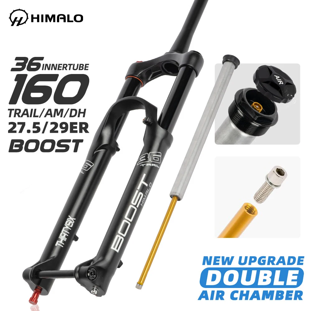 

HIMALO Suspension Air Double Air Chambe Fork DH AM DownHill Thru Axle Boost Fork Rebound Adjustment 110MM*15MM Travel 160MM MTB