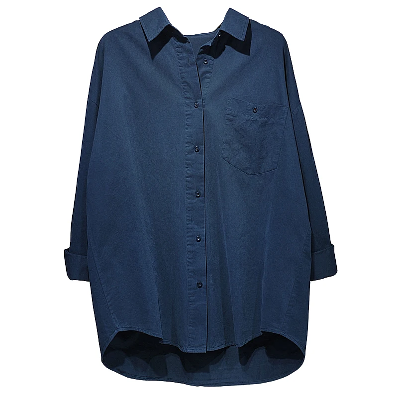 Solid Shirts Women Design Single Pocket Loose Casual Top 2024 New Autumn and Winter High-Grade Stacked Shirt