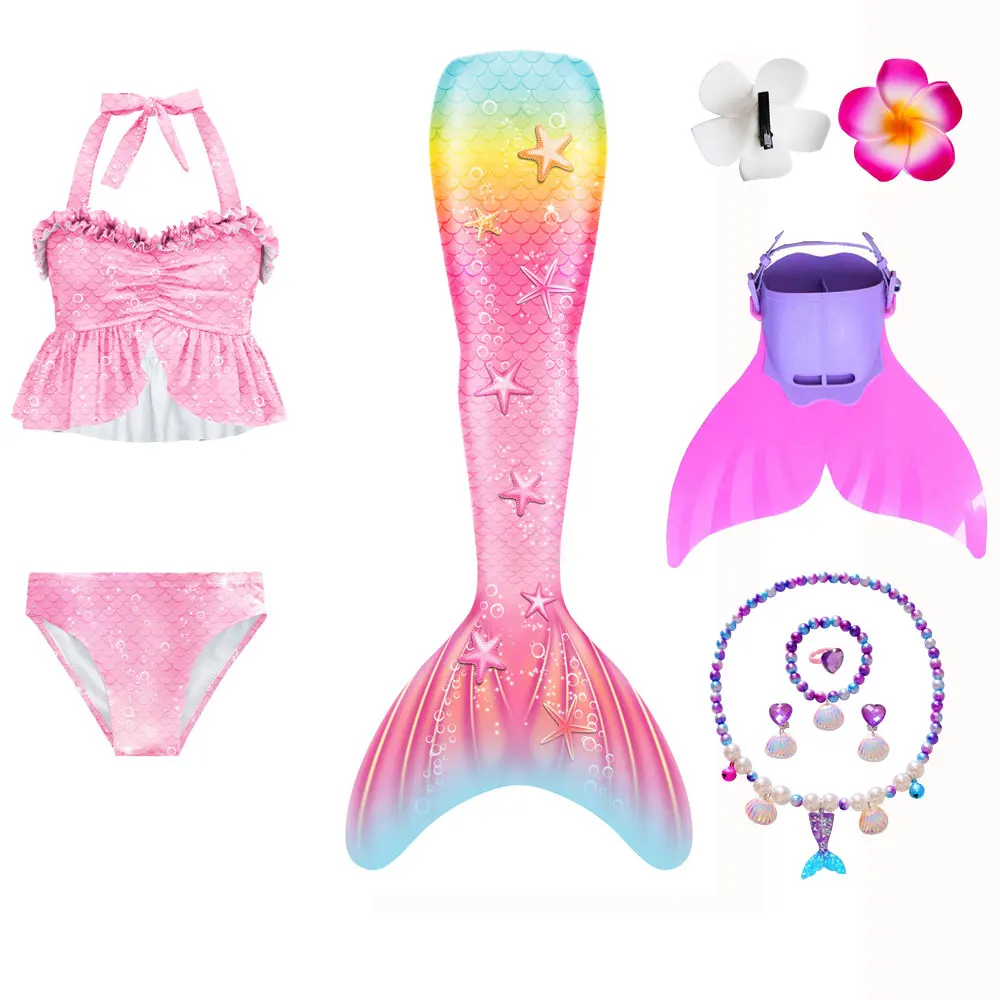 Купальный костюм для девочек с хвостом Русалочки детский купальный косплея