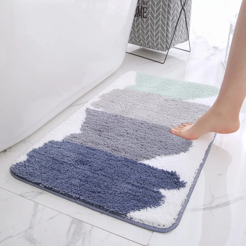 

Bathroom Doormats Modern Simple Style Geometric Patterns Carpet Polyester Material Rug Machine Washable Absorbent Non-slip Mat