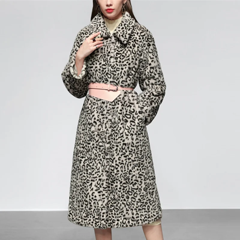 

Woman Winter New Fashion Faux Plus Size Ladies Clothing Artificial Female Adjustable Waist Stripe Fur Coats CY468