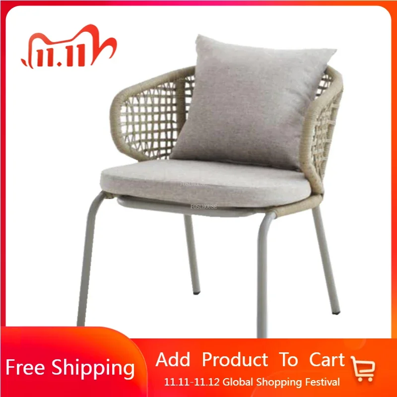 

Modern Metal Rattan Outdoor Chairs Nordic Garden Courtyard Beach Chairs Home Balcony Leisure Backrest Armchair Outdoor Furniture