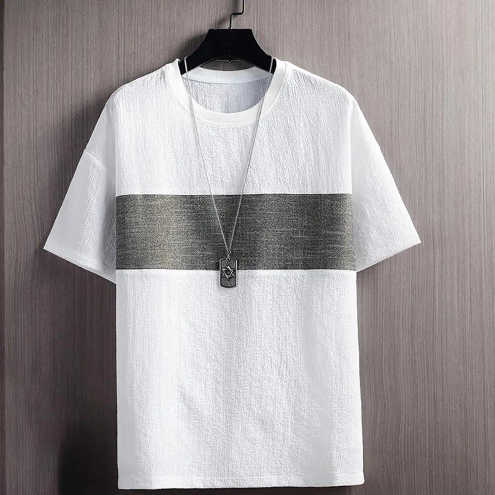 

Футболка мужская грубая контрастных цветов, топ с коротким рукавом в молодежном стиле, модный Свободный Топ с круглым вырезом для свиданий, ...