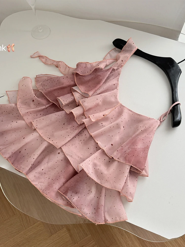 Женская винтажная шифоновая кофта на бретелях с оборками