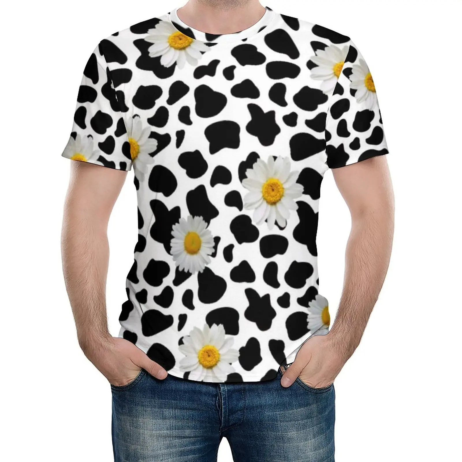 

Футболка с принтом ромашки коровы, Винтажная футболка с цветочным принтом животных, Мужская футболка Y2K, Оригинальная футболка с коротким рукавом, размера плюс
