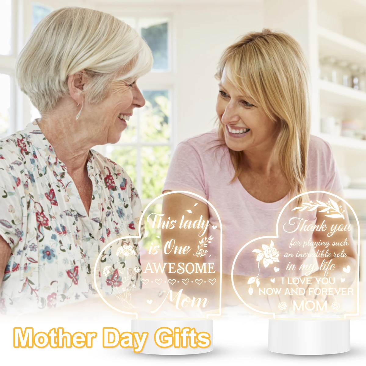 

NEW 3D Night Light for Mother Day Gifts LED Acrylic Light with Engraved Sayings and Base LED Illusion Lamp with Warm Light USB