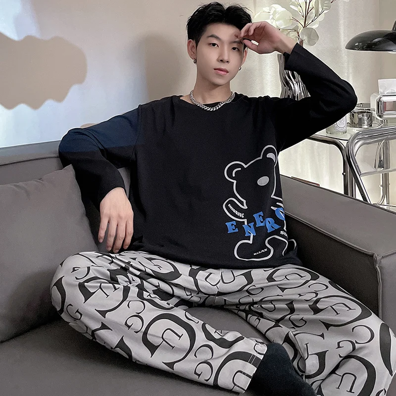 

Мужская Хлопковая пижама 3XL, Повседневная Пижама, Женская Осенняя пижама в полоску с рисунком, пижама, зимняя Пижама