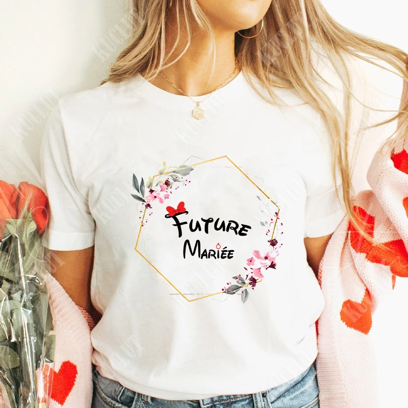 French Bridal Wedding Blouses EVJF Future Team Bride Tees Single Farewell Bachelorette Party Tshirt Fashion Flower Graphic Shirt