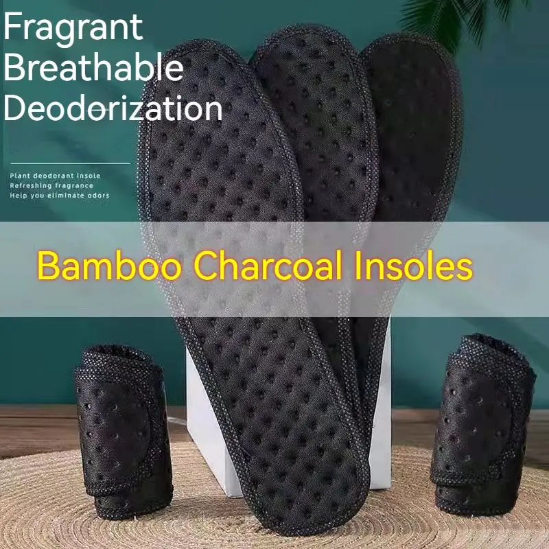 5 Pairs Deodorant Foot Insoles Bamboo Charcoal Insert Light Weight Breathable Thin Sport Shoe Pad Suction Perspiration Insole