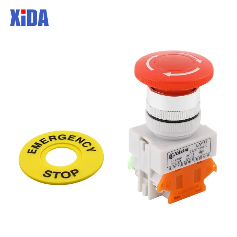 

Red Mushroom Cap 1NO 1NC DPST Emergency Stop Push Button Switch AC 660V 10A Switch Equipment Lift Elevator Latching Self Lock