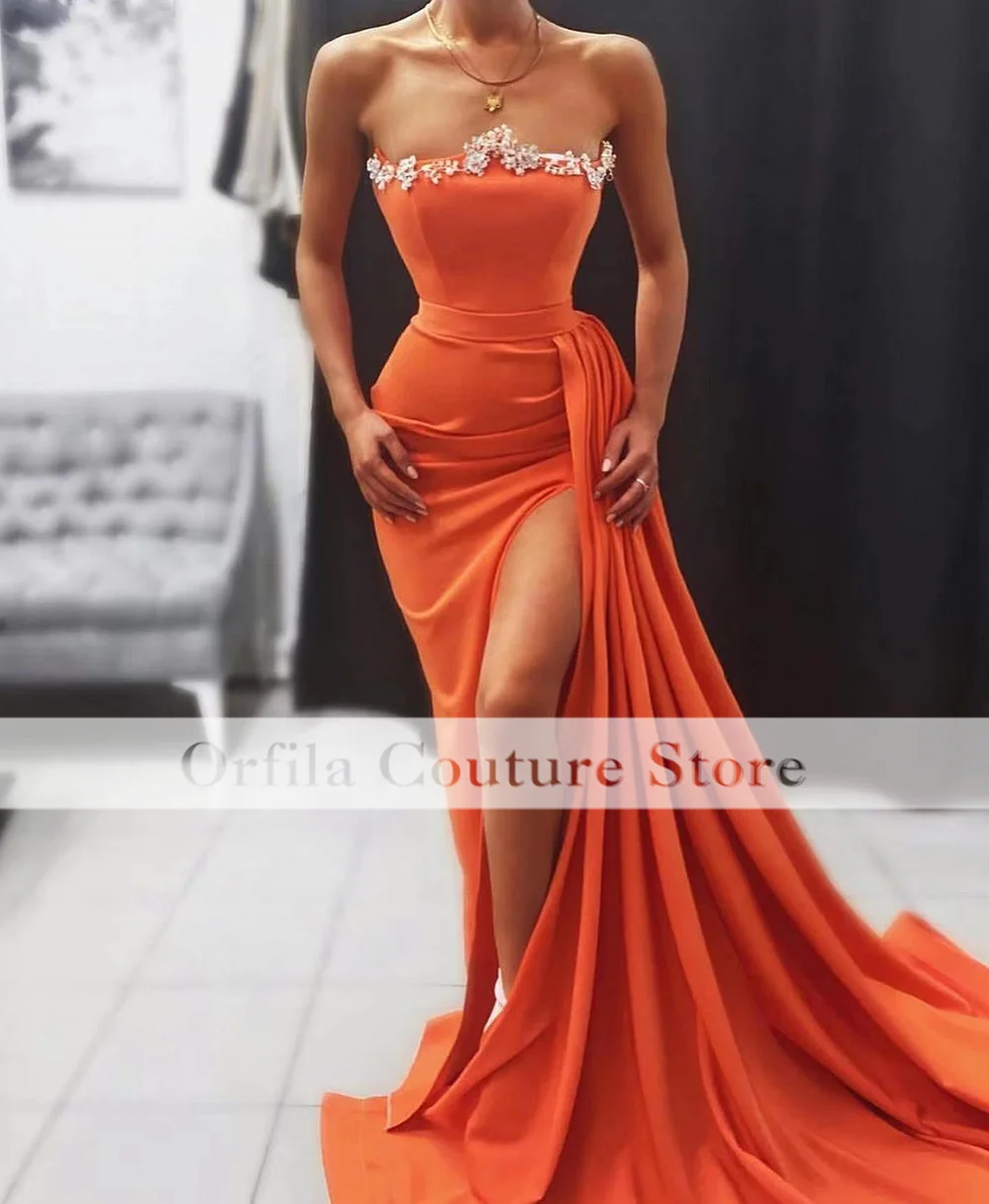 

Блестящее длинное платье-Русалка для выпускного вечера Очаровательные вечерние платья с высоким разрезом без бретелек для дня рождения ве...