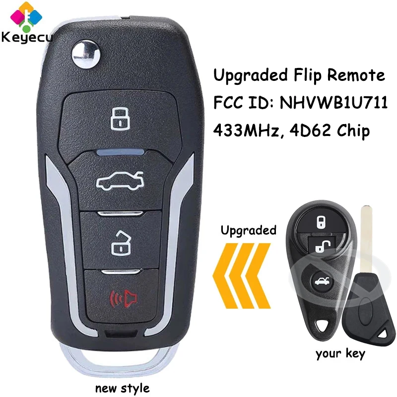 KEYECU NHVWB1U711 Upgraded Flip Remote Car Key Fob 4 Buttons 433MHz 4D62 Chip for Subaru Tribeca Forester Impreza Legacy Outback