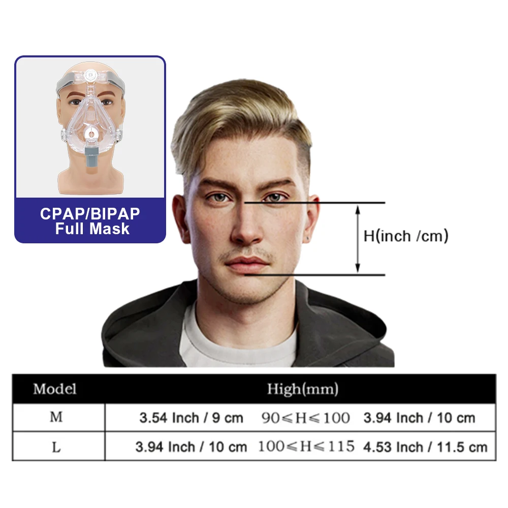 Фото CPAP Полнолицевая маска для рта, носовая маска для Auto BiPAP CPAP с головным убором для апноэ во сне, против храпа №3