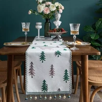 merry christmas elk xmas tree table runner chenille tassel table cloth home party festival decoration ornaments 2021 new