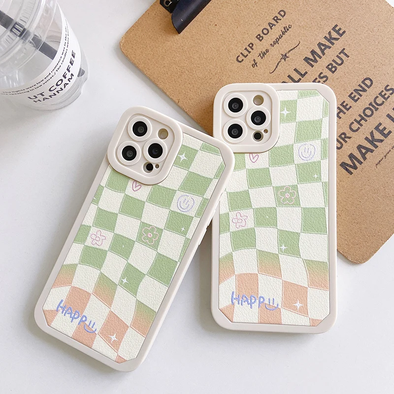 

Korea Cute Flower Lattice Phone Case for iPhone X XR XS 7 8 Plus 11 12 13 pro MAX 13mini Luxury TPU Shockproof Case