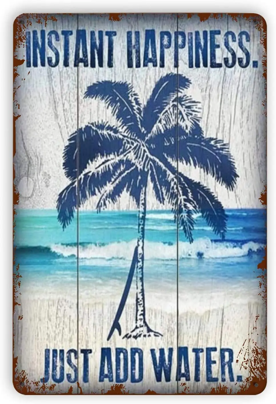 

Ovonetune Beach Tin Sign, Happiness Palm Tree Surfboard Beach Retro Metal Tin Signs Bar Club Cafe Home Farm Posters for Man