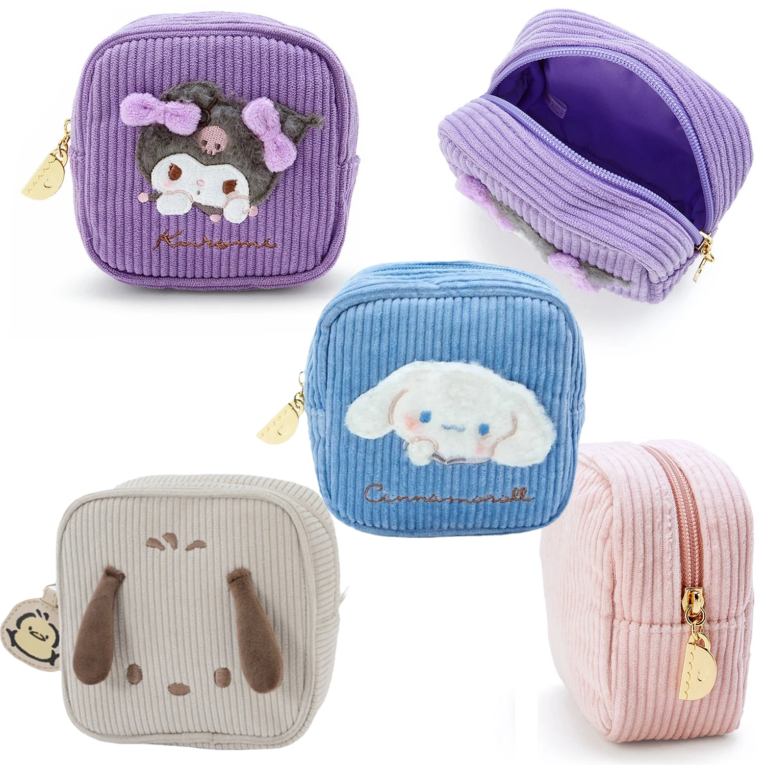 

Sanrios Cinnamoroll Kuromi Mymelody kawaii Cartoon corduroy embroidery Makeup Bag Anime Sanitary Napkin Storage Bag Coin Purse