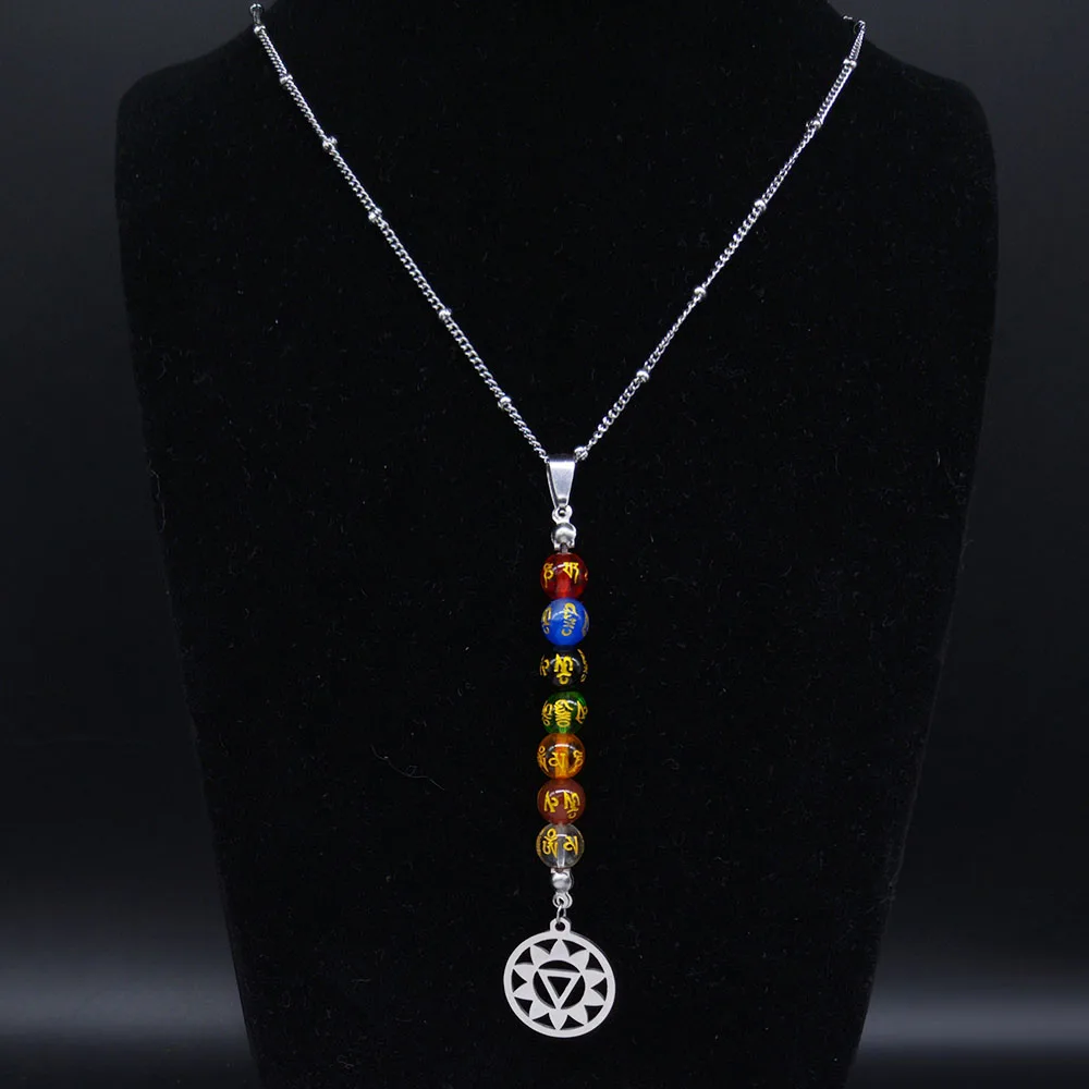 

2022 Carving Buddhist Beads Stainless Steel Necklaces & Pendants for Women 7 Color Necklace Chain Jewelry kadın kolye N20280S07