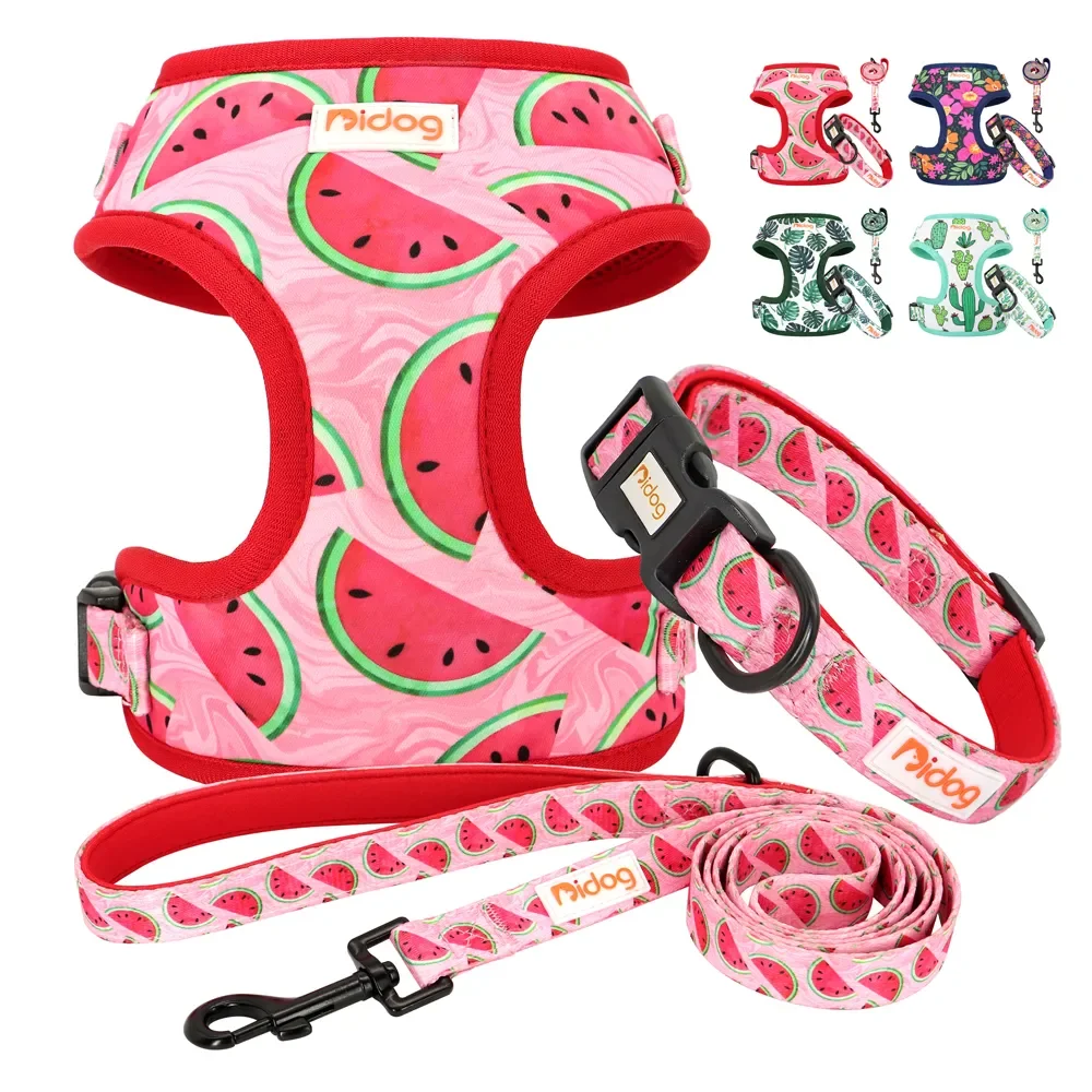 

Printed Nylon Dog Collar Harness Leash Set Soft Breathable Pet Vest Harnesses Adjustable Pet Collars Leads For Small Medium Dogs