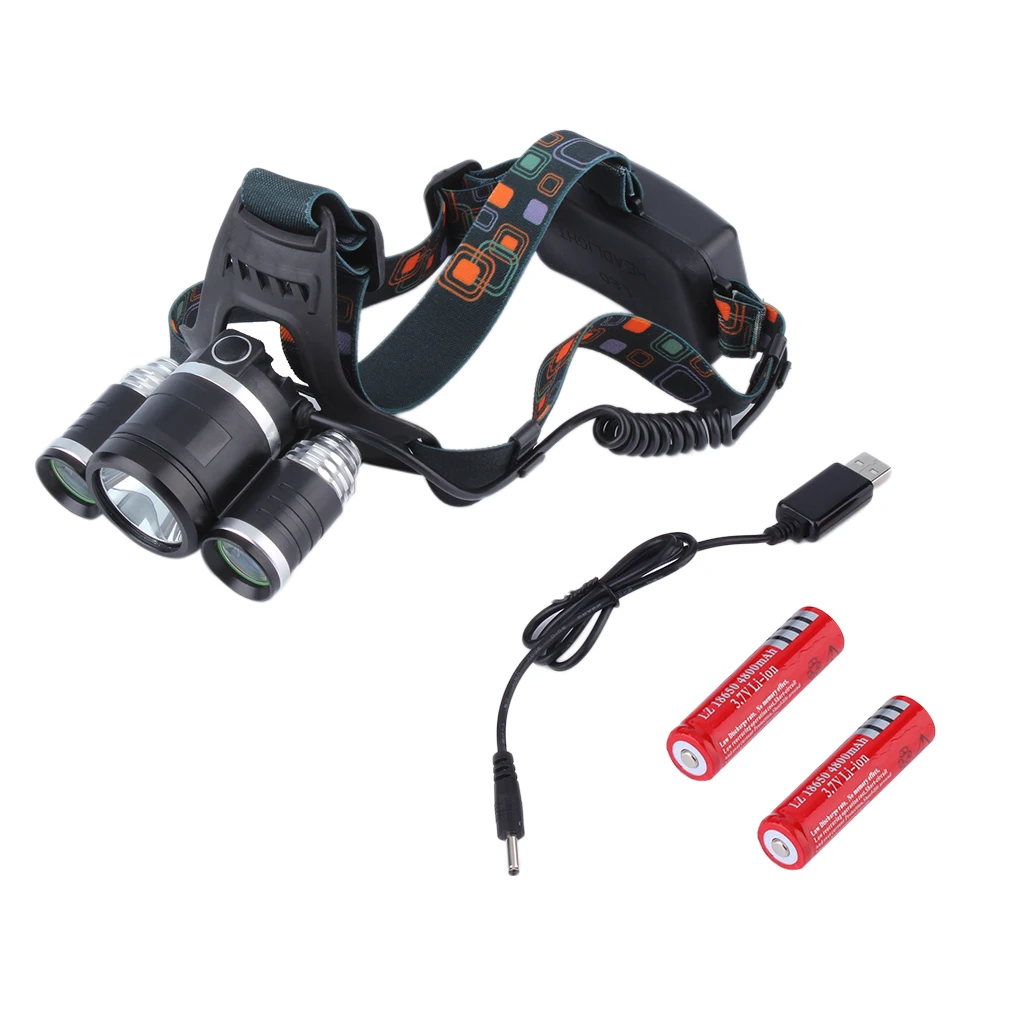 

5000Lm 3x XM-L T6 LED Rechargeable USB Headlamp High Power Headlight Light Headlamp Flashlight Torch 2x 18650