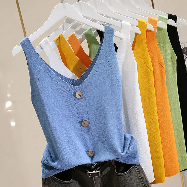 Топ женский из вискозы с V-образным вырезом маленький без рукавов Трикотажный