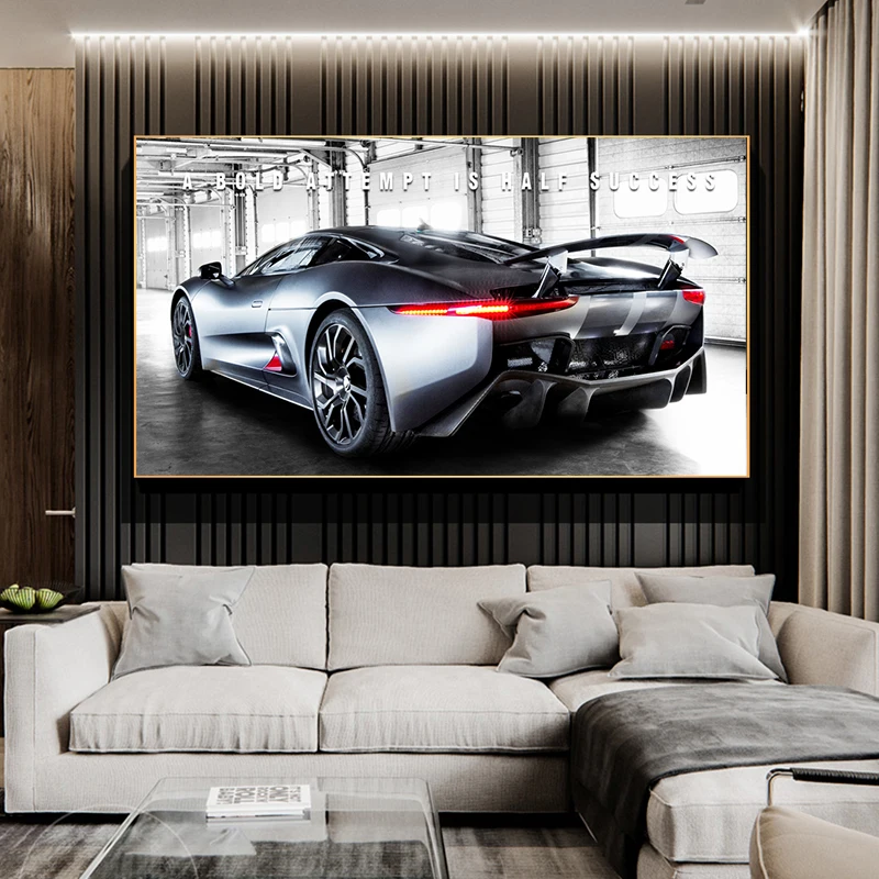 

Silver Sports Car Posters Living Room Decoration Bedroom Decor Wall Art Room Decor Photo Frames for Picture Wall
