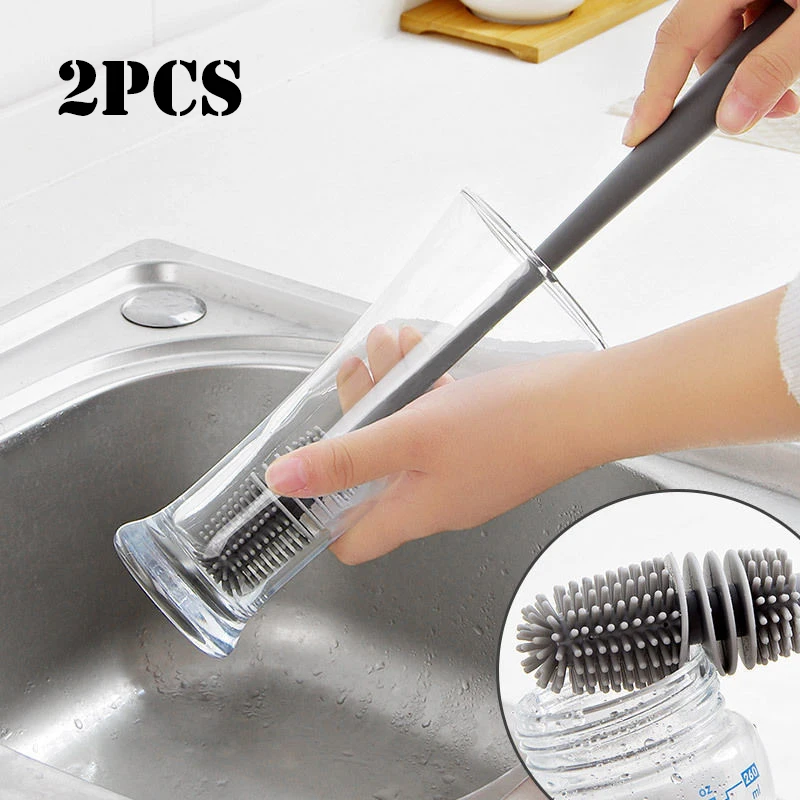 

1/2pcs Silicone Cup Brush Cup Scrubber Glass Cleaner Kitchen Clean Tool Long Handle Drink Wineglass Bottle Cup Cleaning Brush