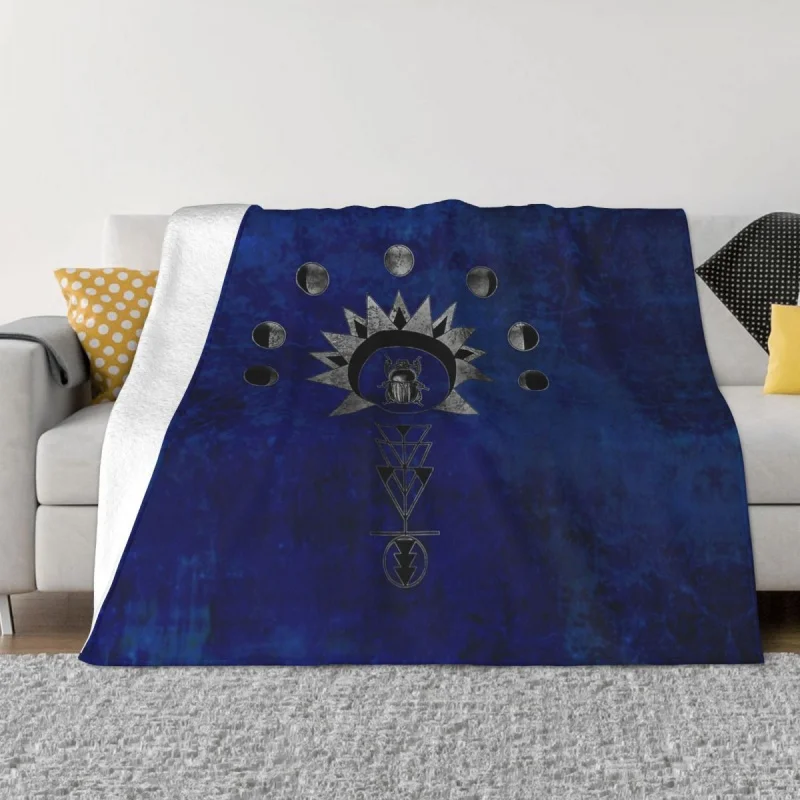 

Ancient Moon Blanket Flannel Decoration Egyptian Scarab Silver Version Portable HomeBedspread