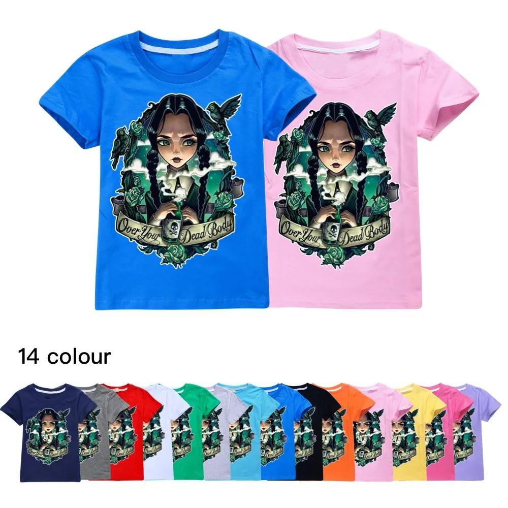 

New Wednesday Addams Cotton T-shirt Pullover Leisure Fashion Tees Girls Boys Tops Christmas Gift Summer Clothes For Kids