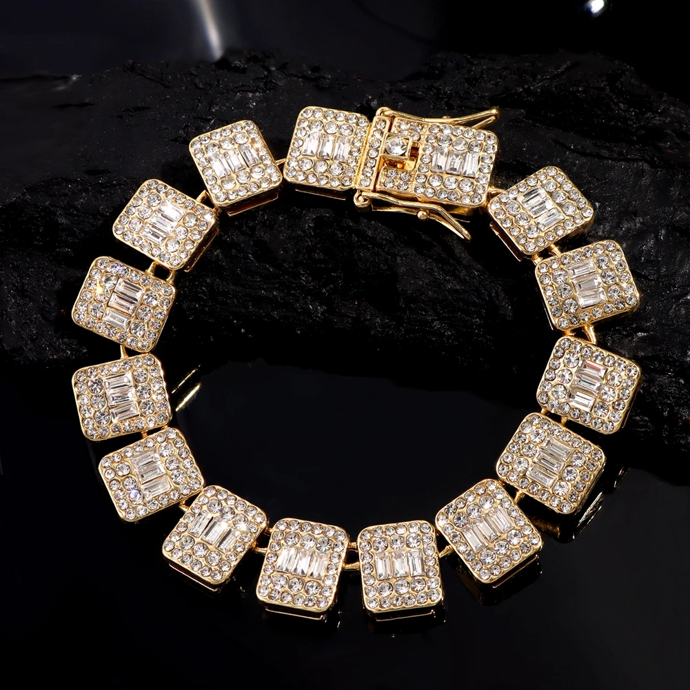 

Iced Out Micro Pave Baguette Tennis Chain Bracelet For Women Men Punk Hip Hop Square Cuban Link Chain Bracelets Gifts Jewelry