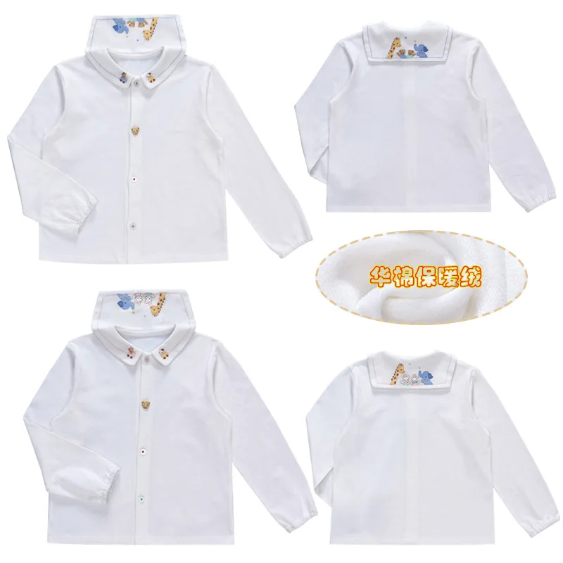 

Children Shirts Fall/Winter 2022 Boys and Girls Cartoon Bear And Rabbit Embroidery Lint And Thick Long-sleeved Shirt Underwear