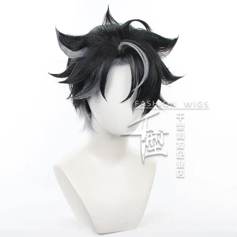 Wriothesley Косплей Парик Игра Genshin Impact Fontaine Короткие Черные Серые Волосы Для